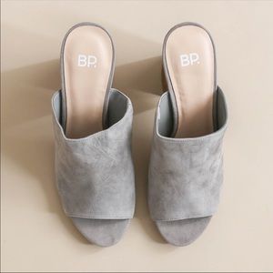 BP Grey Suede Stacked Heels